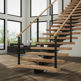 Crown Heritage floating stairs with a modern design, featuring wooden steps and sleek metal railing
